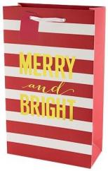 Gift Bag Merry And Bright Stripes Double Bottle